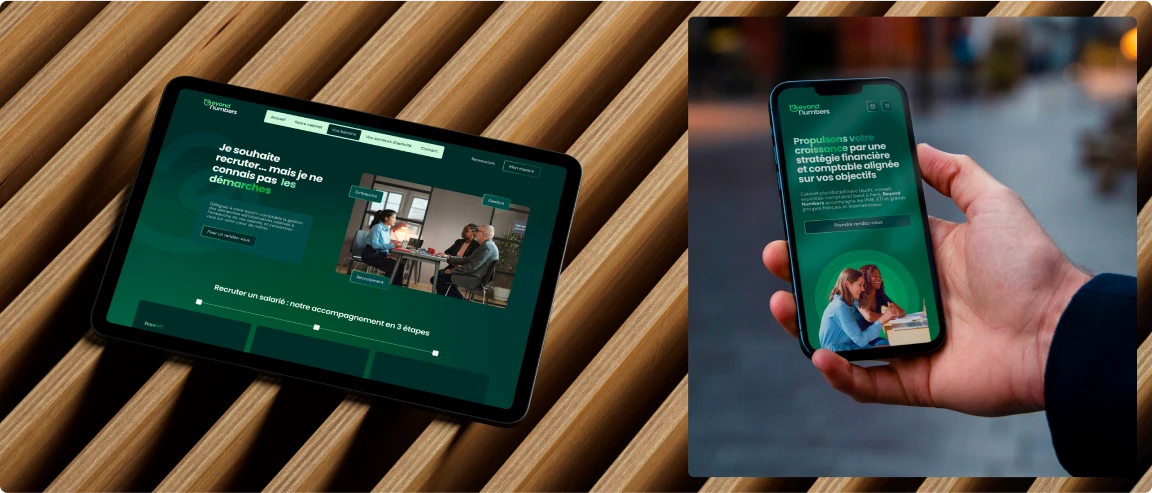 Affichage du site internet de Beyond Numbers sur tablette et smartphone après la refonte