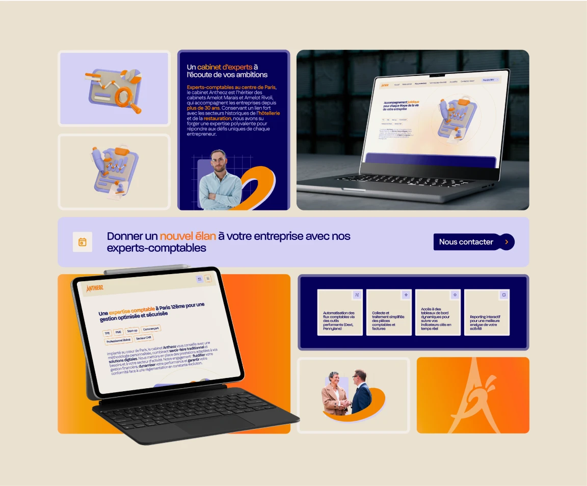 Présentation de l’interface du site Antheoz : navigation, parcours utilisateur, mises en avant des services et accès simplifié aux contenus.