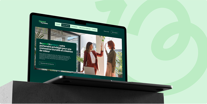 Page d'accueil du site internet de Beyond Numbers après refonte : affichage sur ordinateur portable