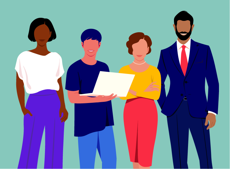 personnages_debout_souriants_tenant_un_ordinateur